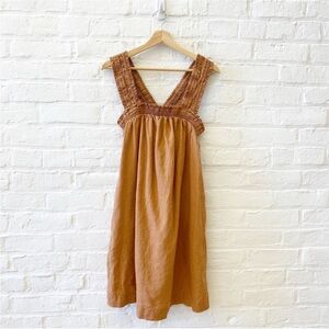 Everlane || The Smocked Linen Dress Mini A-Line Tawny Honey XS